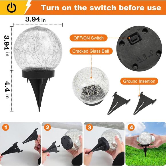 4 Pack Solar Globe Lights Outdoor Waterproof Solar Balls for Lawn Backyard - Picture 4 of 7